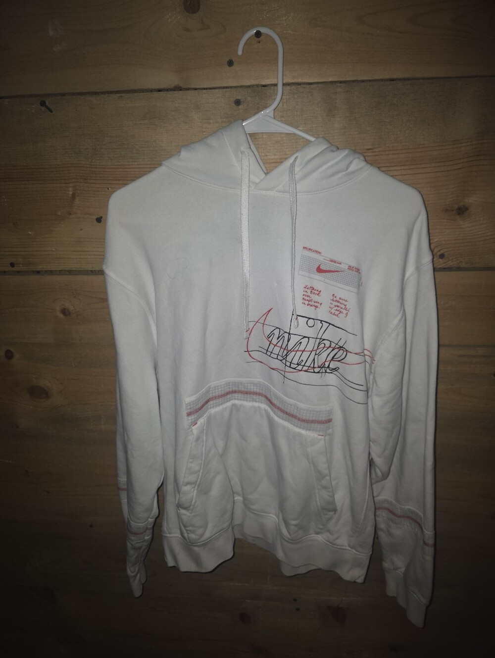 Nike White Crewneck Hoodie with Red Graphic Accents